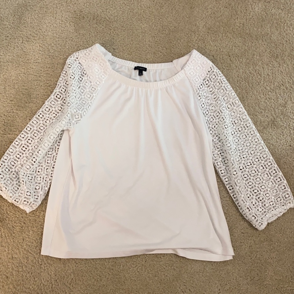 Ladies size large blouse white top with detailed sleeves